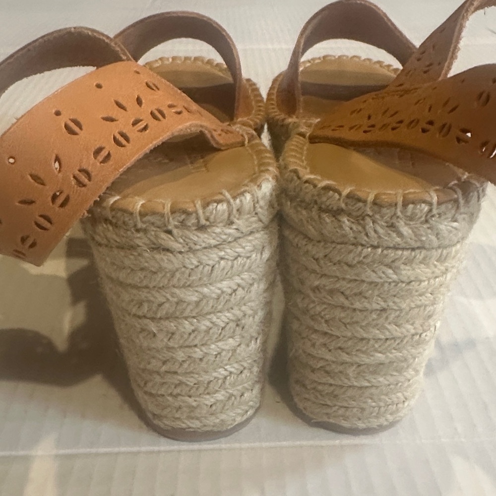 Soludos x Anthro laser tan Sofia Tan leather Woven Platform espadrille Sandals - Picture 5 of 13